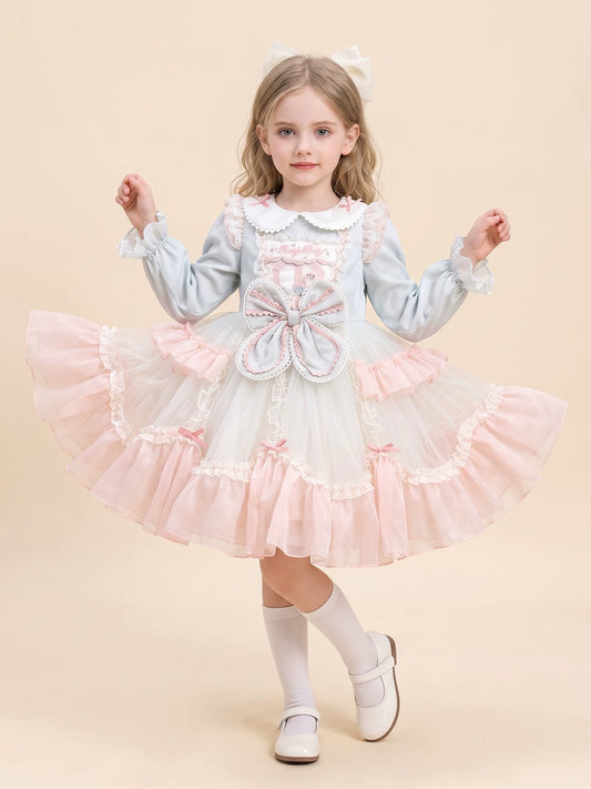 Girls Doll-Collar Lolita Cake Dress - Layered Tulle Princess Dress