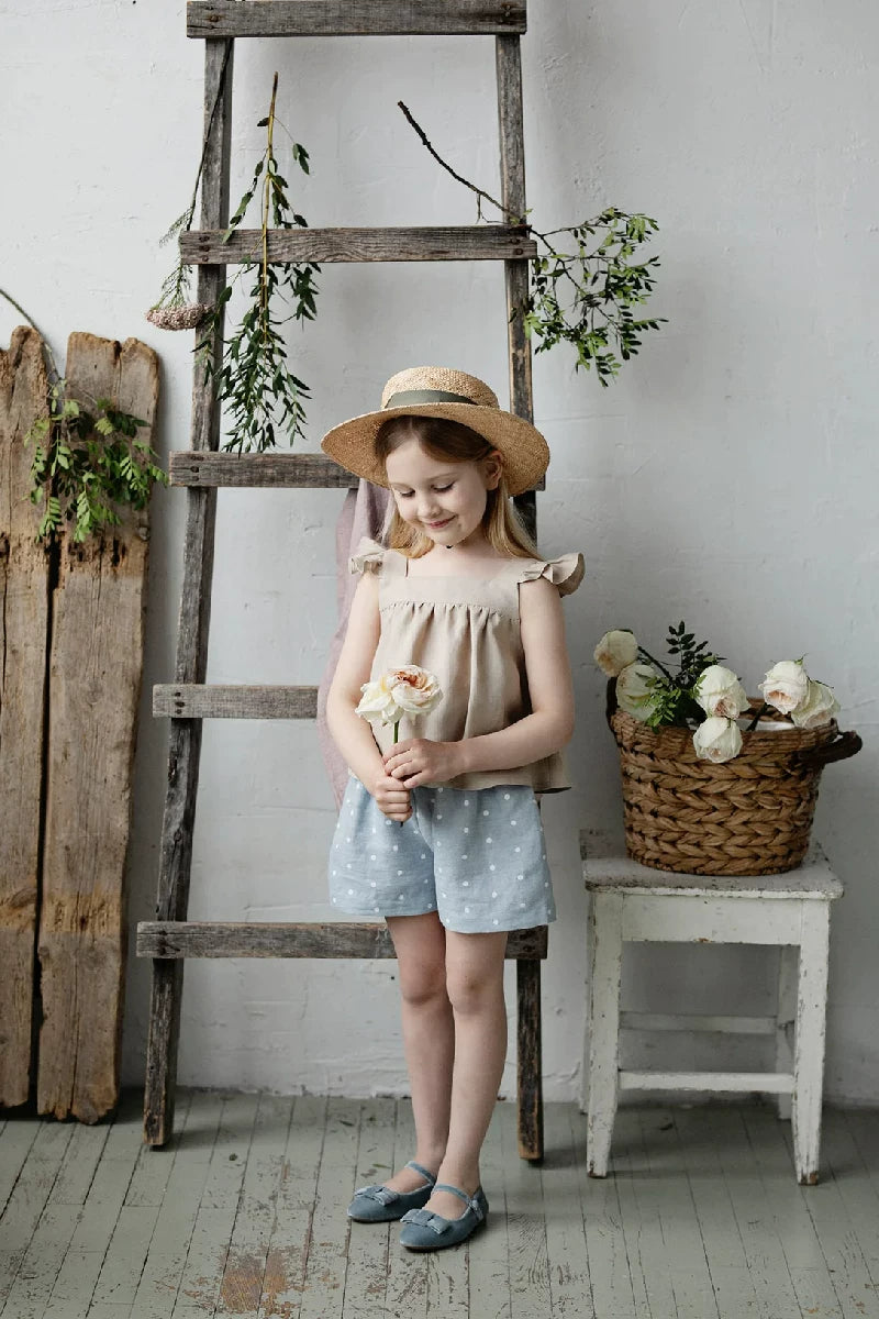 Girls Pure Linen Cami Top - Big-Alice Embroidered Vest