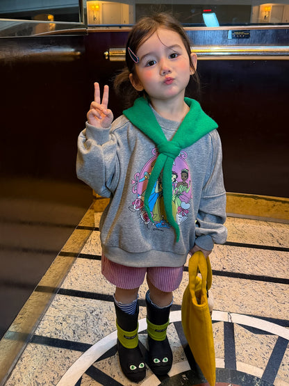 Girls Cartoon Hoodie & Corduroy Shorts Set - Cosy Autumn Casual