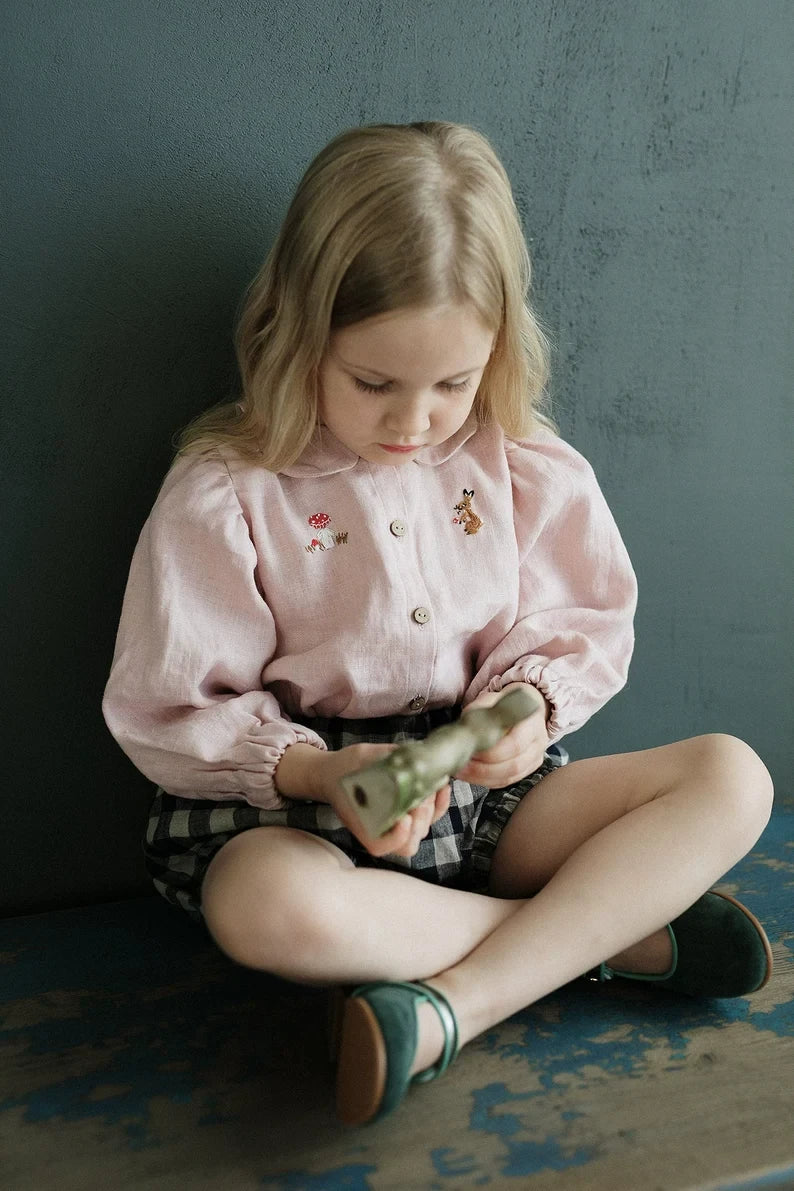 Antibacterial Linen Peter-Pan Collar Shirt - Sweet Long-Sleeve Top