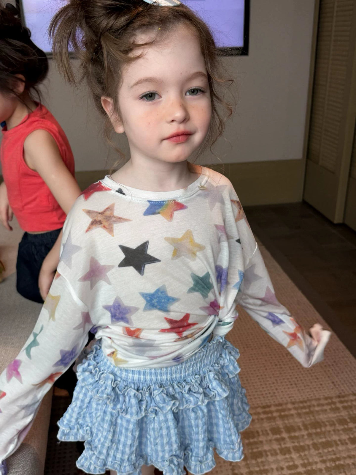 Girls Star Print Sun-Proof Top & Culotte Skirt Set
