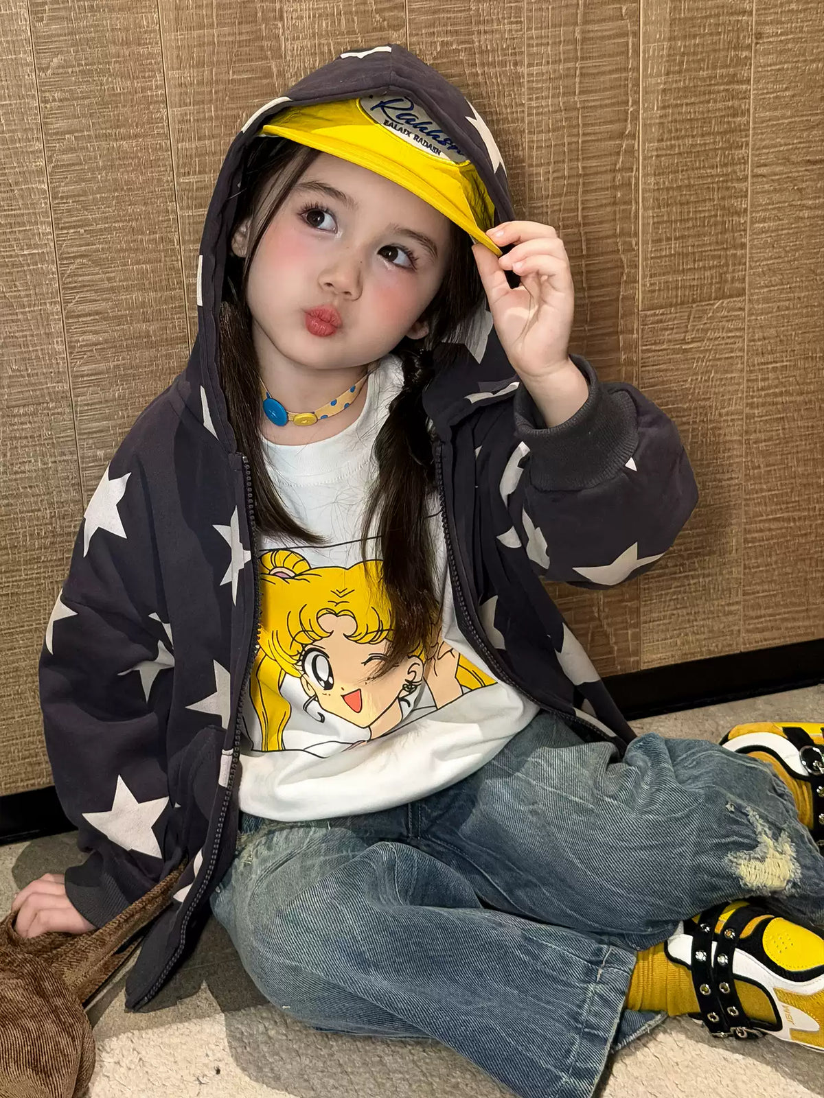 Girls Star Print Hooded Zip Cardigan, Tee & Jeans Set - Autumn Separates
