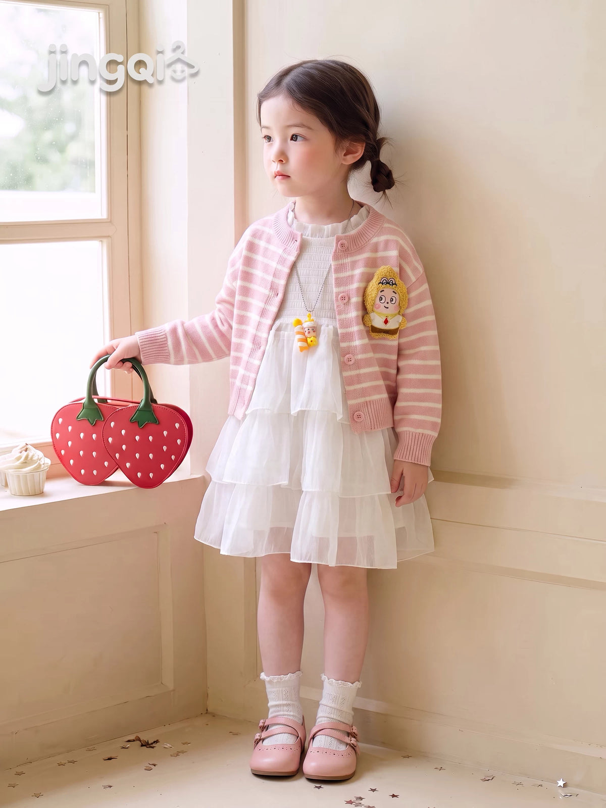 Girls Knit Cardigan and Princess Dress Set - Striped Autumn Two-Piece