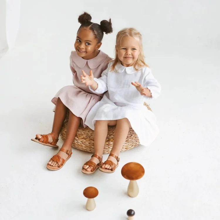 Girls Nordic Linen Dress - Everyday Pink Long-Sleeve