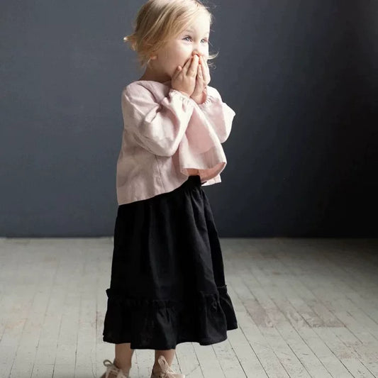Girls Nordic Linen Top & Skirt Set - Belgium Imported