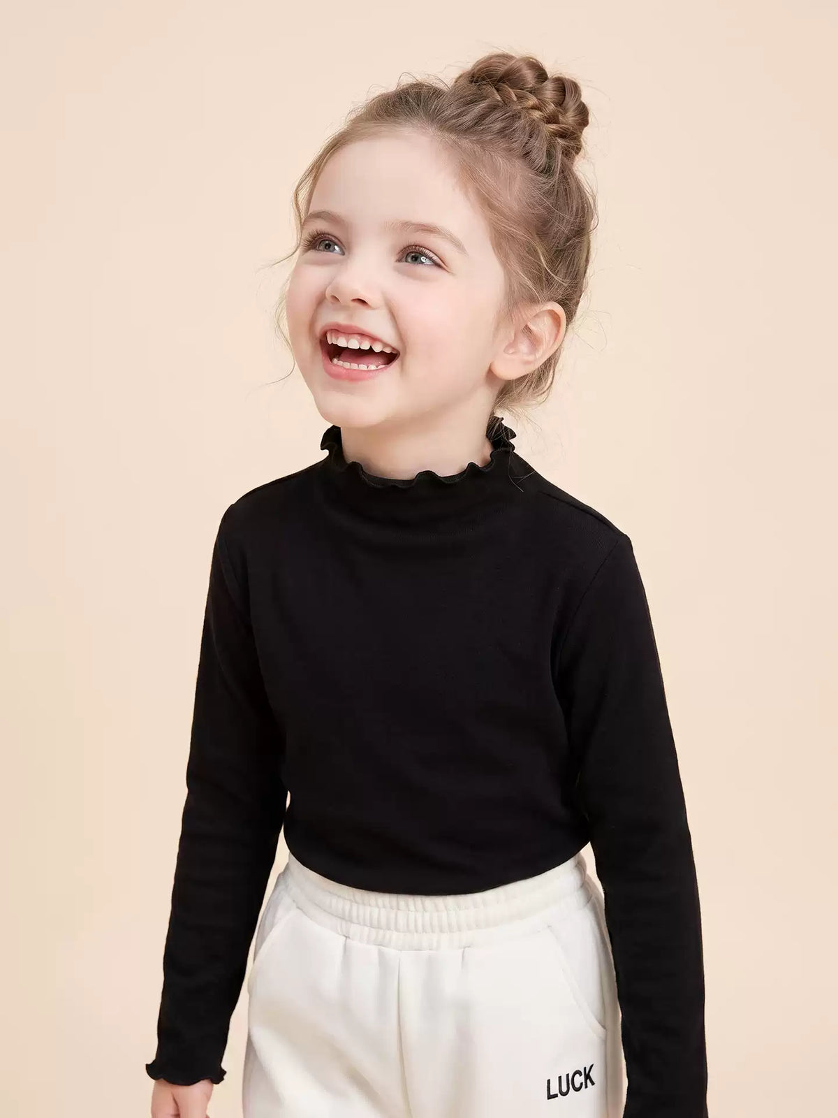 Girls Half-Turtleneck Base Layer - Lettuce-Edge Long-Sleeve Top