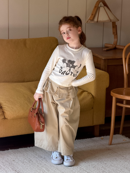 Girls Skirt-Panel Wide-Leg Pants - Curved-Cut Autumn Trousers