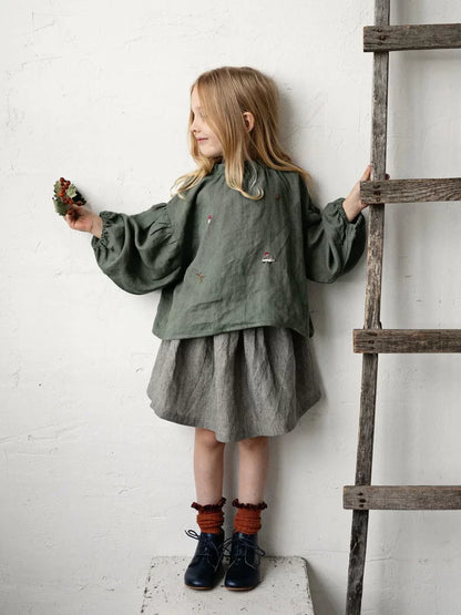 Girls Nordic Linen Shirt - Belgium Imported Long-Sleeve Top