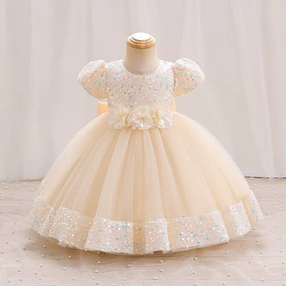 Puff Sleeve Bow Princess Dress - Floral Party Dress