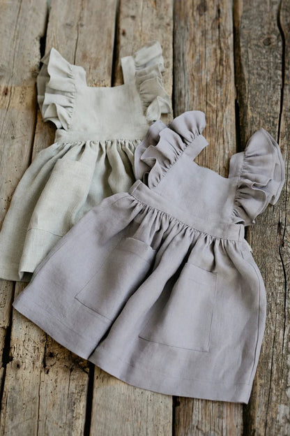 Girls Nordic Pure Linen Dress - Big-Love Series Long Sleeve