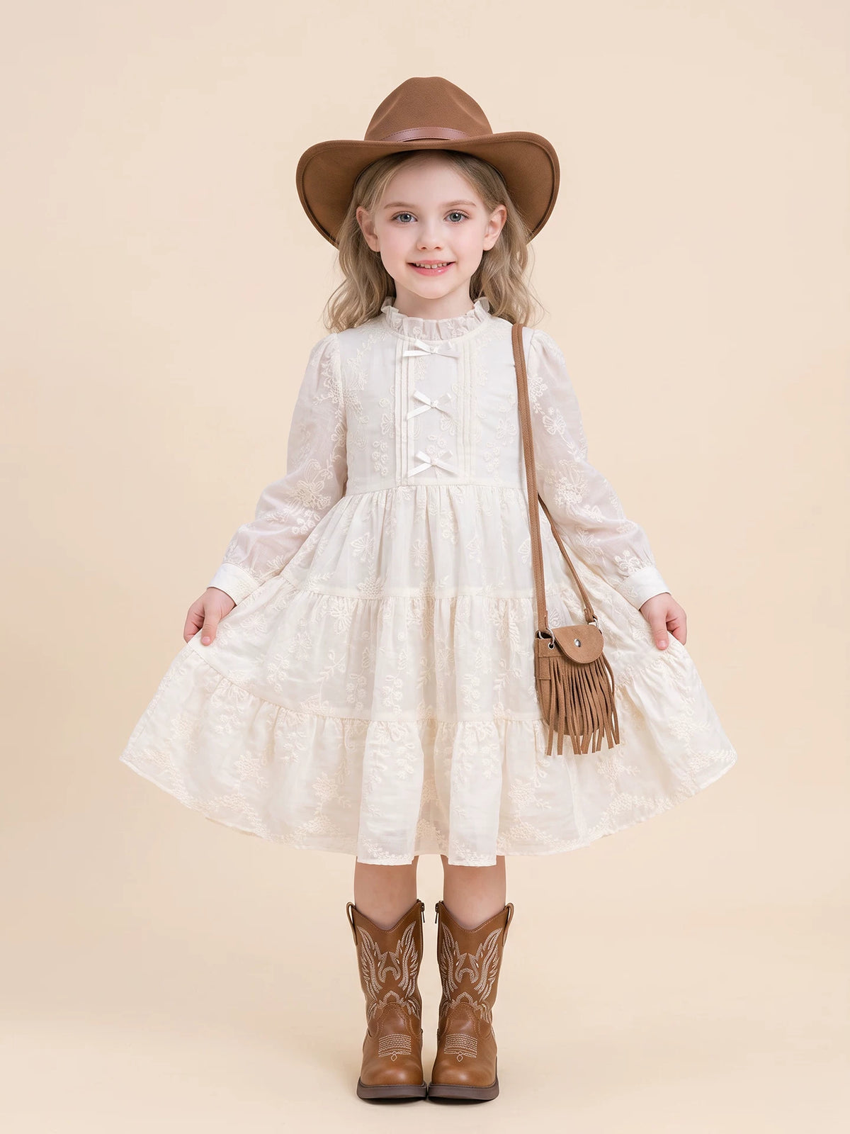 Girls Tea-Break Lace Dress & Denim Vest Set - Autumn Separates