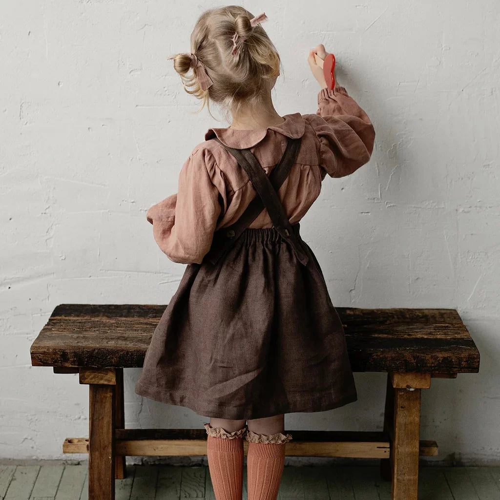 Alice Linen Pinafore Dress - Cute Embroidered Jumper Dress