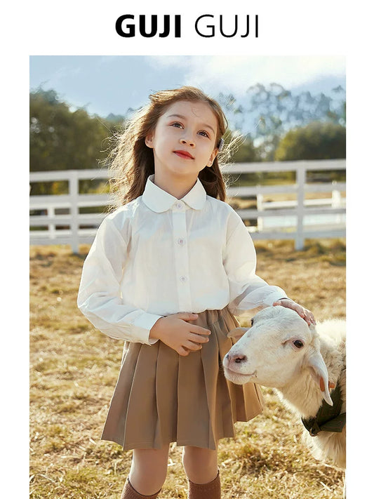 Girls White Cotton Stand-Collar Shirt - Classic School Base Layer