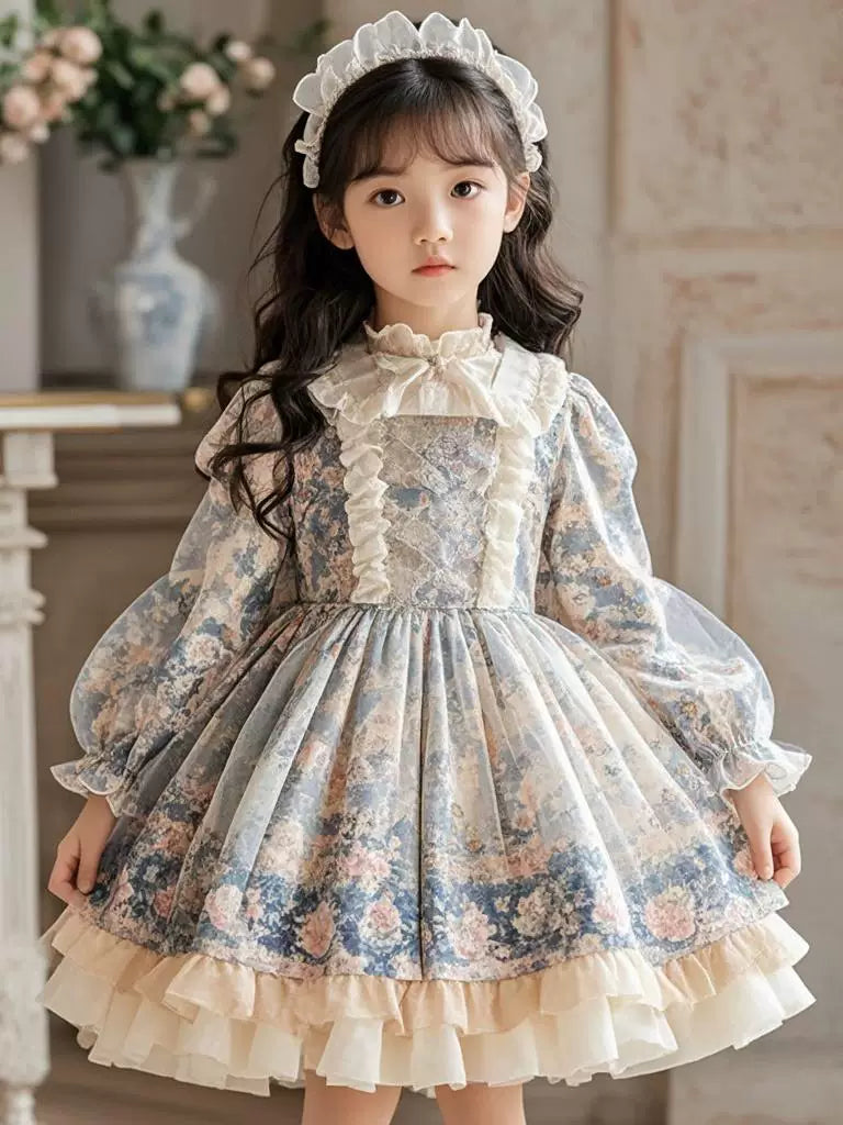 Girls Floral Lolita Dress - Puffy Birthday Princess Gown, Unlined or Fleece-Lined