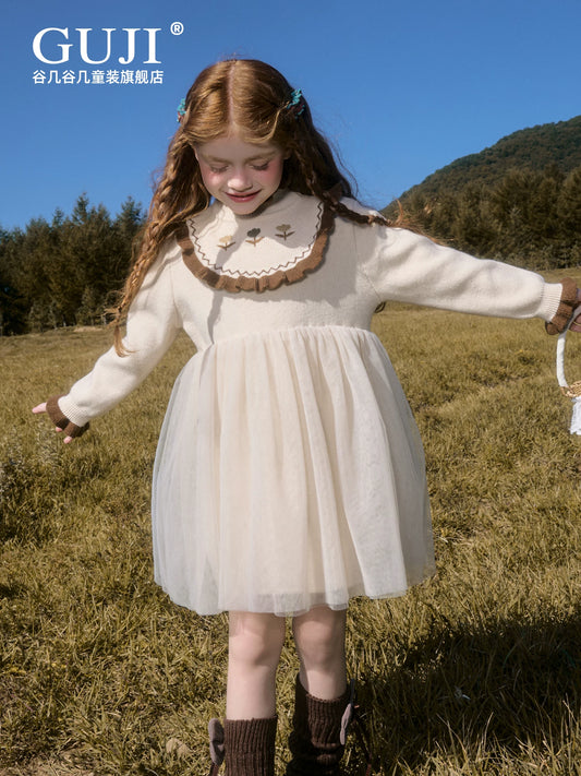 Girls Tulle-Knit Winter Dress - Long-Sleeve Princess Gown