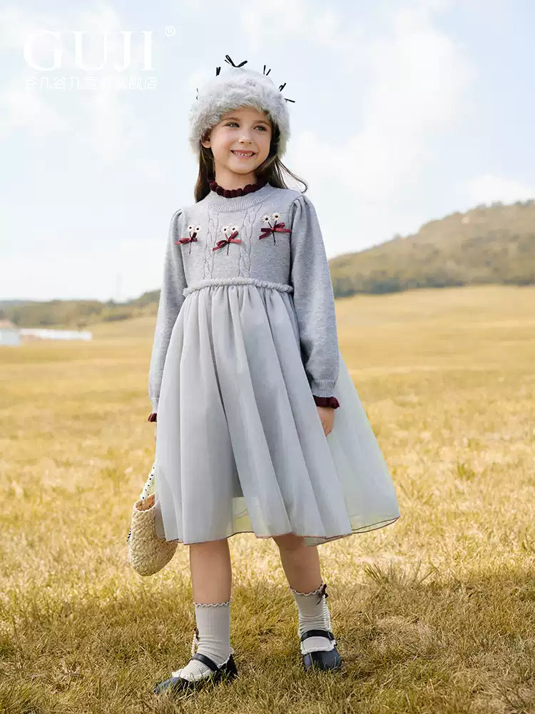 Girls Layered Tulle Cake Dress - Bow Princess Winter Gown