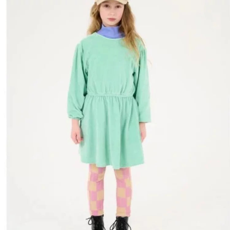 Girls Nordic Linen Dress - Violet Long-Sleeve Autumn