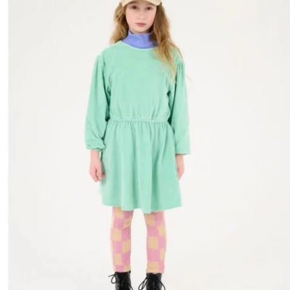 Girls Nordic Linen Dress - Violet Long-Sleeve Autumn