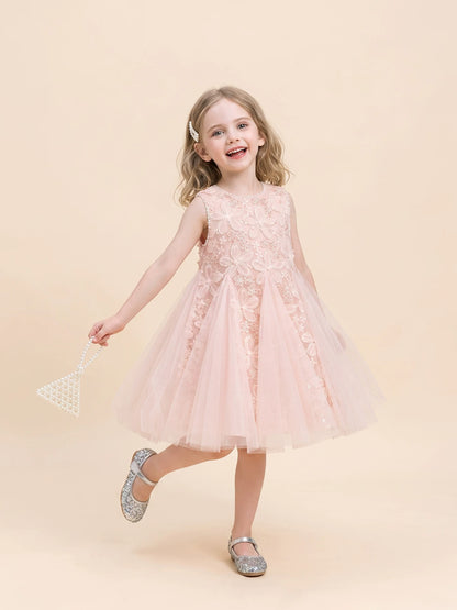 Girls Sleeveless Lace Princess Dress - Premium Puffy Tulle Jumper