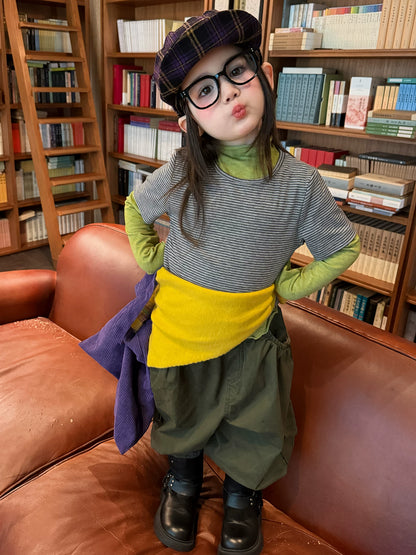 Girls True Two-Piece Striped Tee & Cargo Pants Set - Korean Autumn Two-Piece