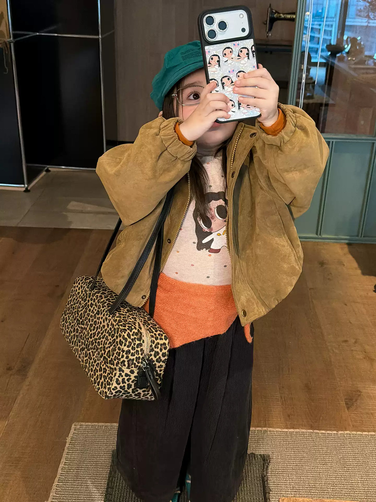 Girls Stand-Collar Suede Zip Jacket & Corduroy Pants Set - Korean Autumn Separates