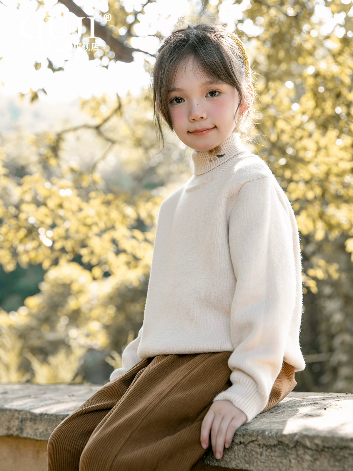 Girls High-Neck Knit Sweater - Fleece-Lined Winter Base Layer