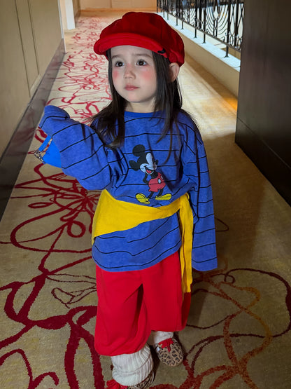 Girls Cartoon Striped Tee & Pants Set - Relaxed Korean Autumn Two-Piece
