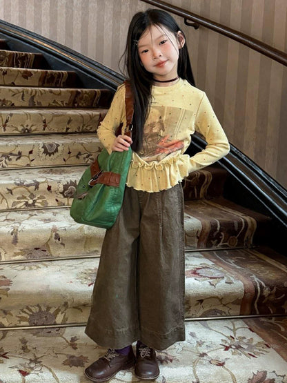 Girls Polka-Dot Ruffle-Hem Top & Straight Pants Set - Sweet Autumn Two-Piece