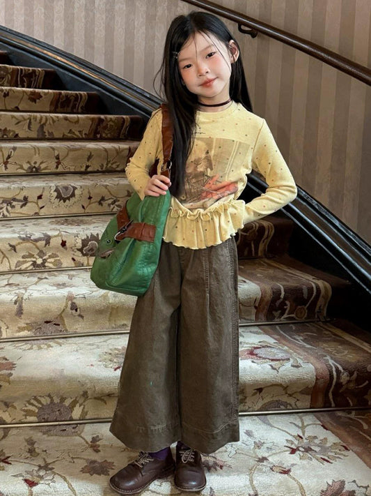 Girls Polka-Dot Ruffle-Hem Top & Straight Pants Set - Sweet Autumn Two-Piece