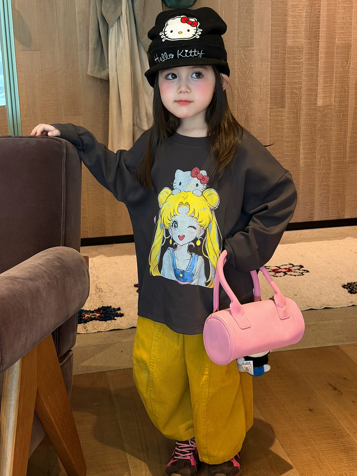 Girls Cartoon Tee & Corduroy Pants Set - Cosy Autumn Two-Piece