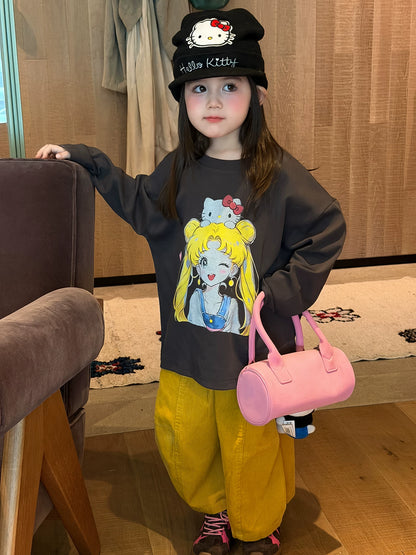 Girls Cartoon Tee & Corduroy Pants Set - Cosy Autumn Two-Piece