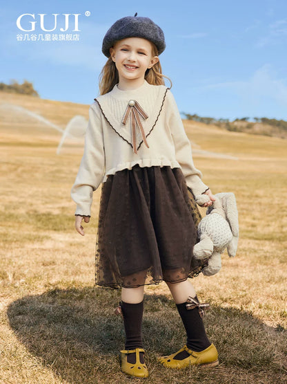 Girls Knit Cardigan & Mesh Skirt Set - Preppy Two-Piece Outfit