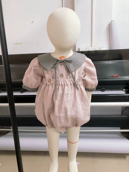 Girls Linen Short-Sleeve Shirt - Forest-Style Contrast Collar