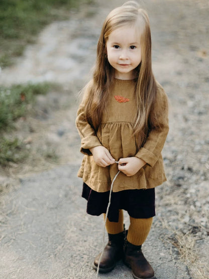 Girls Pure Linen Embroidered Shirt - Nordic Long-Sleeve Top