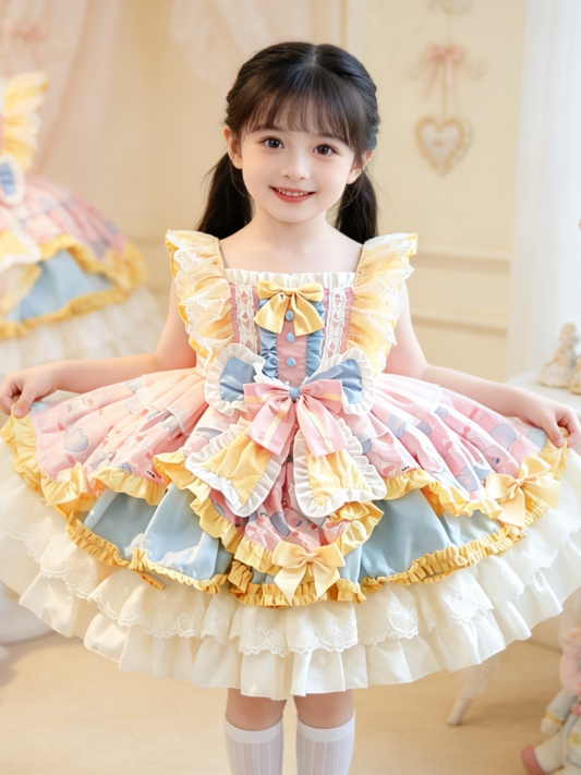 Girls Butter-Pink Lolita Cake Dress - Stage-Ready Birthday Princess Gown