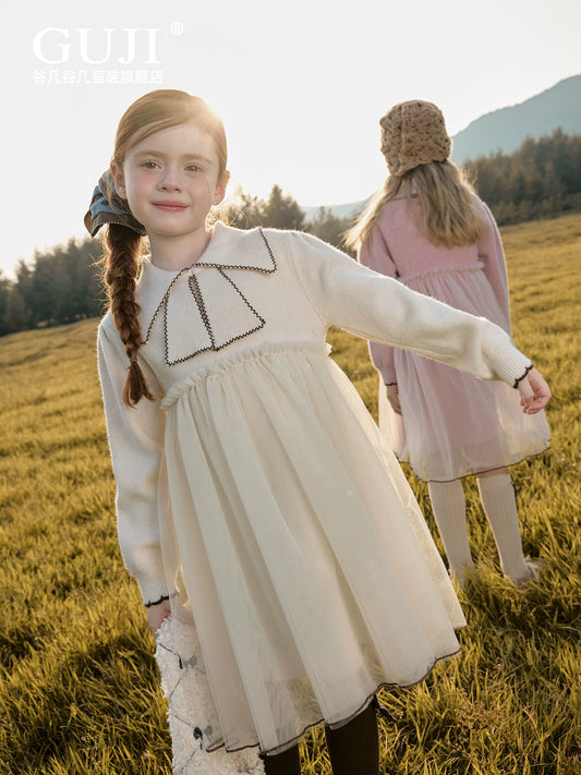 Girls Preppy Knit Dress - Long-Sleeve Princess Sweater Dress