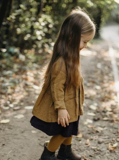 Girls Pure Linen Embroidered Shirt - Nordic Long-Sleeve Top