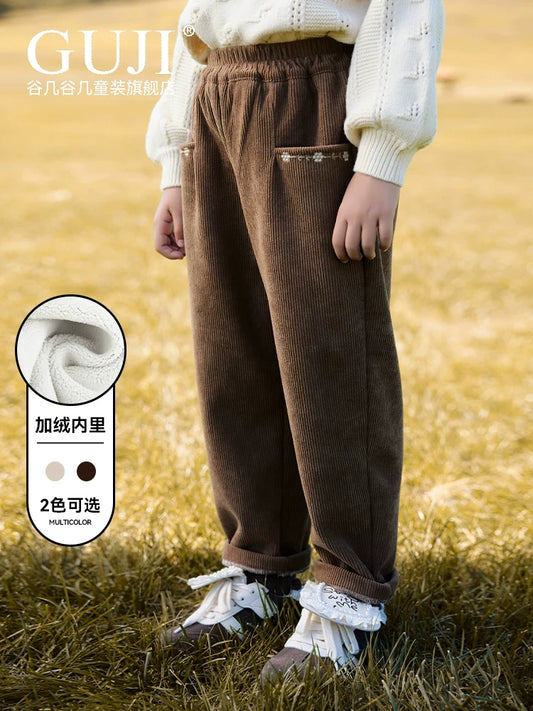Girls Fleece-Lined Corduroy Pants - Warm Winter Sweatpants