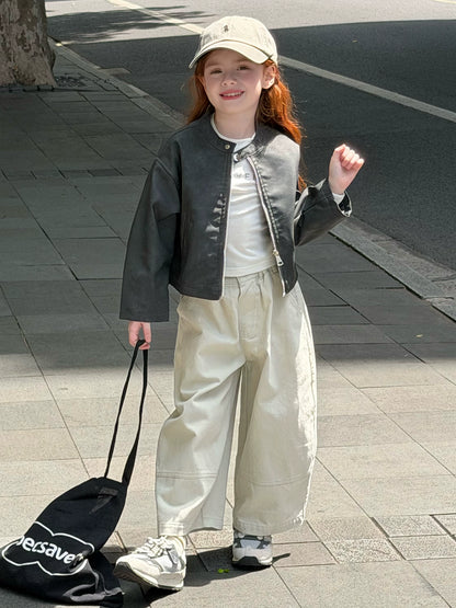 Girls Wide-Leg Trousers - Lazy-Style Korean Autumn Separates