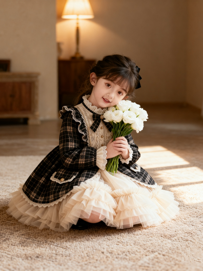 Girls Chanel-Style Lolita Dress - Fleece-Lined Tulle Birthday Princess Gown