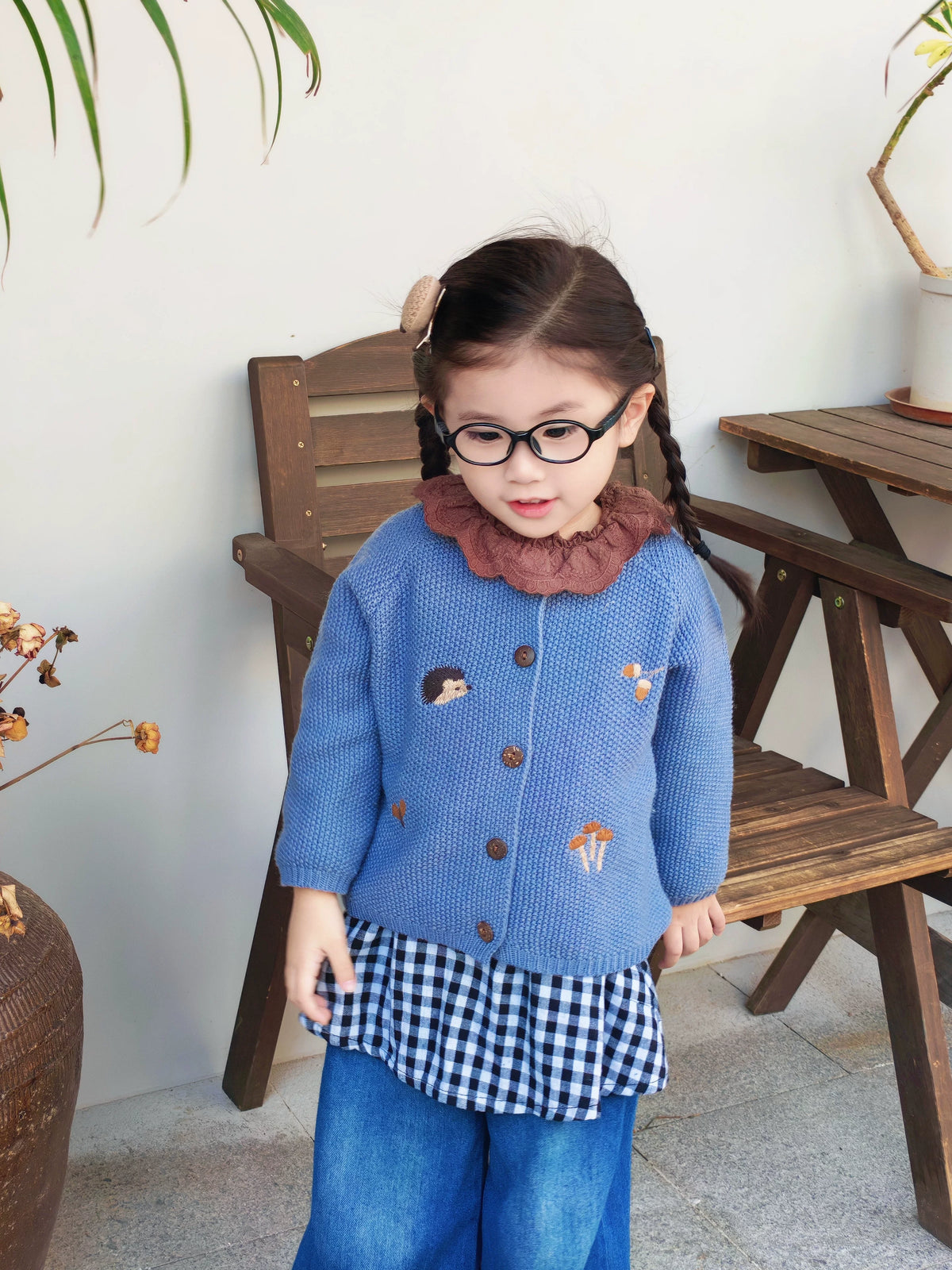 Kids Wool Knit Cardigan - Embroidered Autumn Sweater