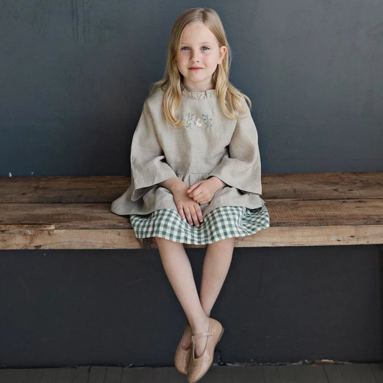 Girls Hand-Embroidered Linen Dress - Belgium Imported New Season