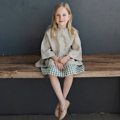 Girls Hand-Embroidered Linen Dress - Belgium Imported New Season