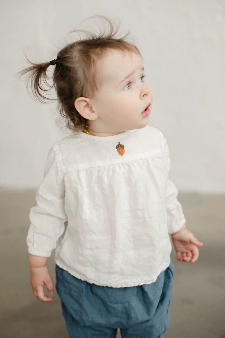 Kids Linen Embroidered Shirt - Little-Alice Long-Sleeve Top