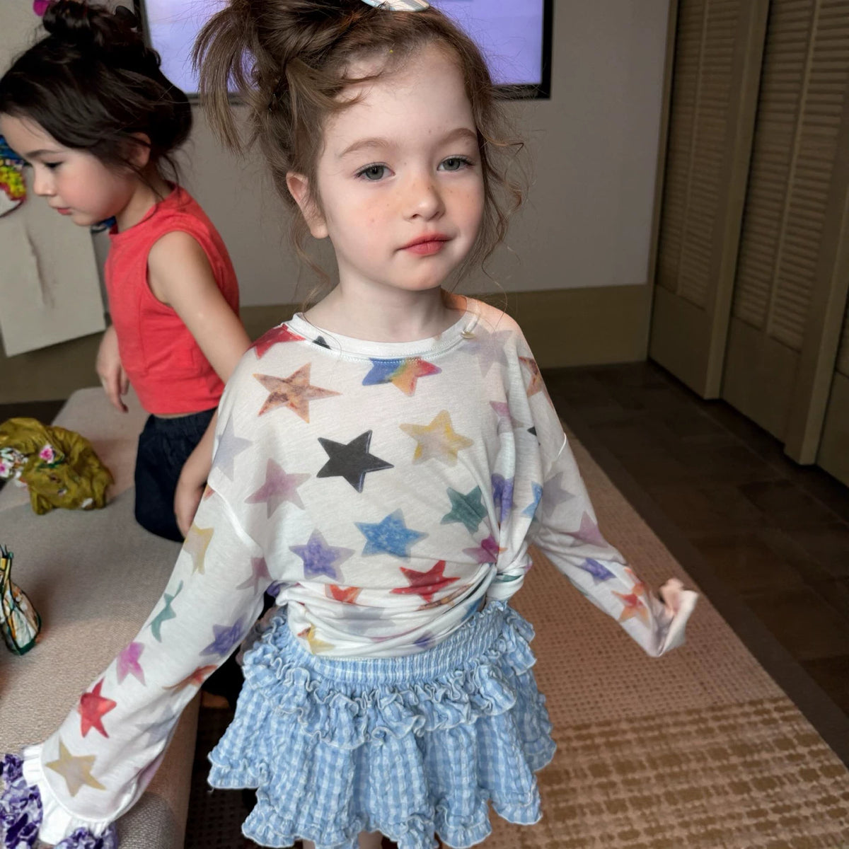 Girls Star Print Sun-Proof Top & Culotte Skirt Set