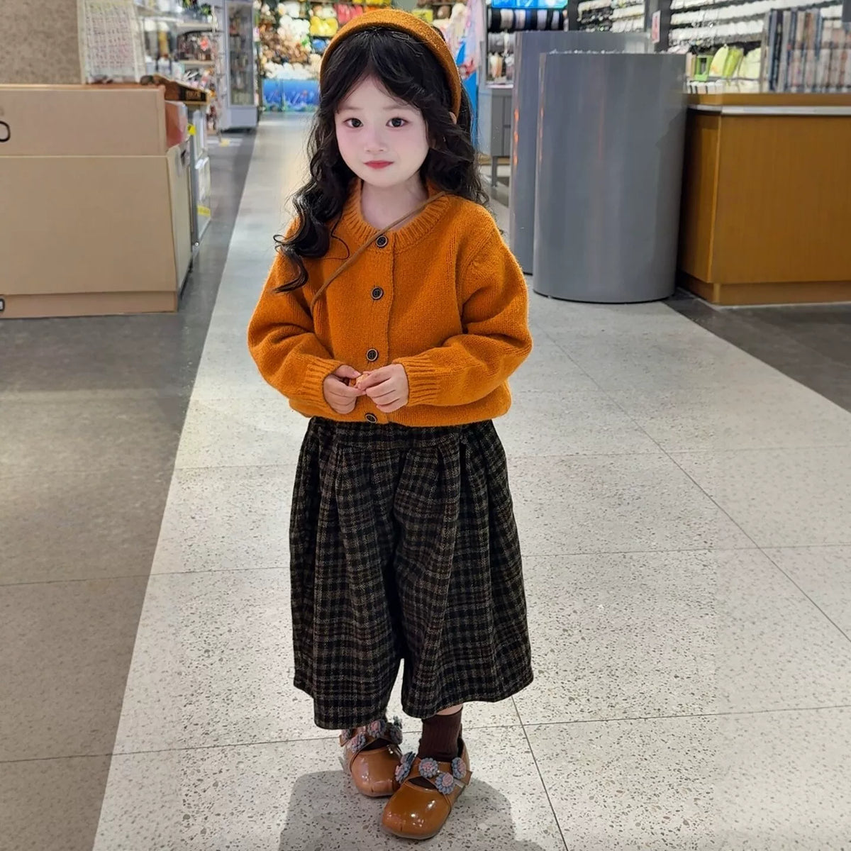 Girls Knit Cardigan & Wide-Leg Pants Set - Brightening Autumn Two-Piece