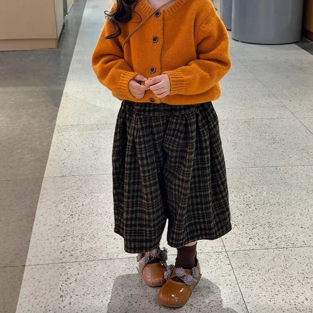 Girls Knit Cardigan & Wide-Leg Pants Set - Brightening Autumn Two-Piece