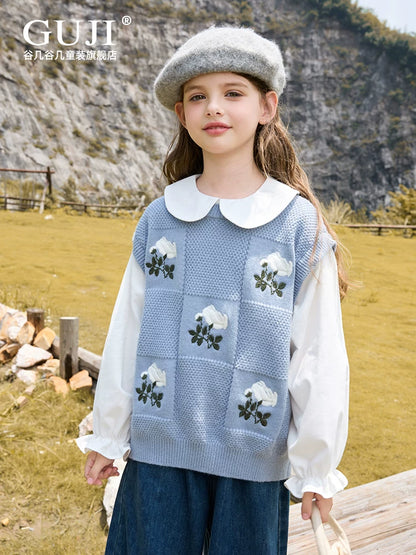 Girls Faux Two-Piece Collar Sweater - Vest & Shirt Knit Top