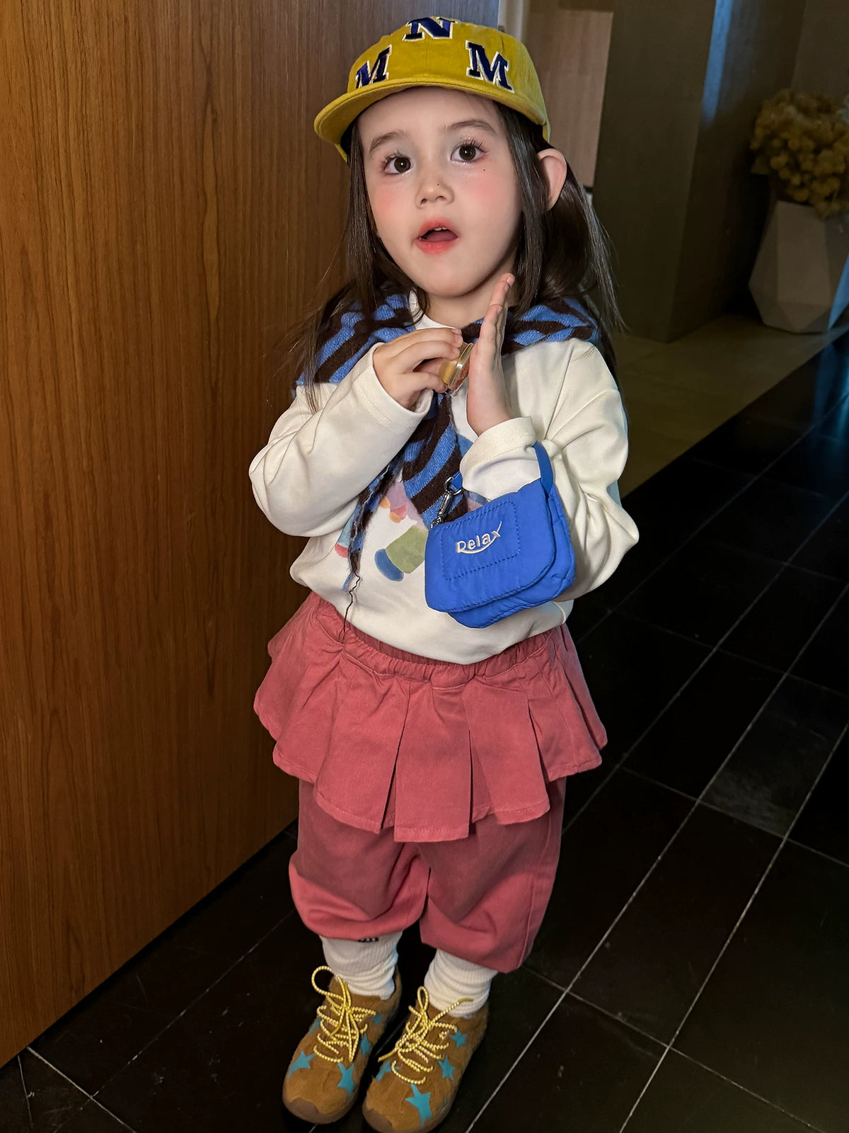Girls Cartoon Print Tee & Skirt-Panel Pants Set - Korean Autumn Two-Piece