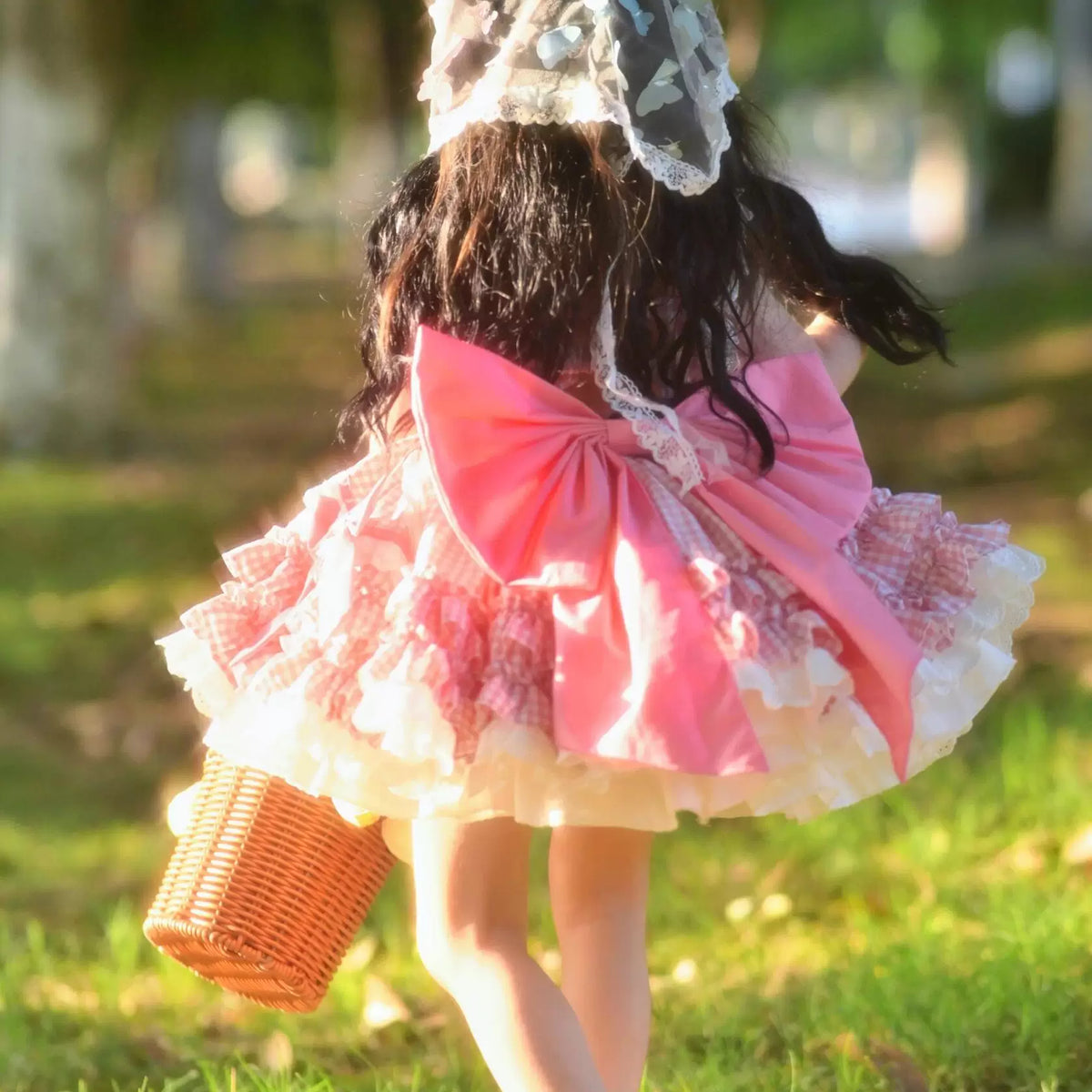 Girls Fresh-Style Lolita Princess Dress - Pink Plaid Puffy Birthday Gown